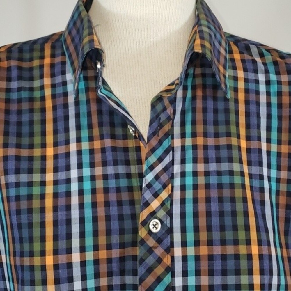 JARED LANG Plaid Button Front Shirt size L - Picture 2 of 9